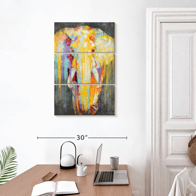 Peinture à gouttes d'éléphant Brampt, H 32 po x l 20 po