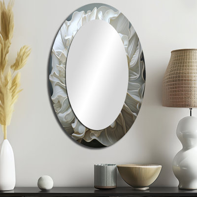 Monochromatique Seashells - Grand miroir mural ovale sur métal