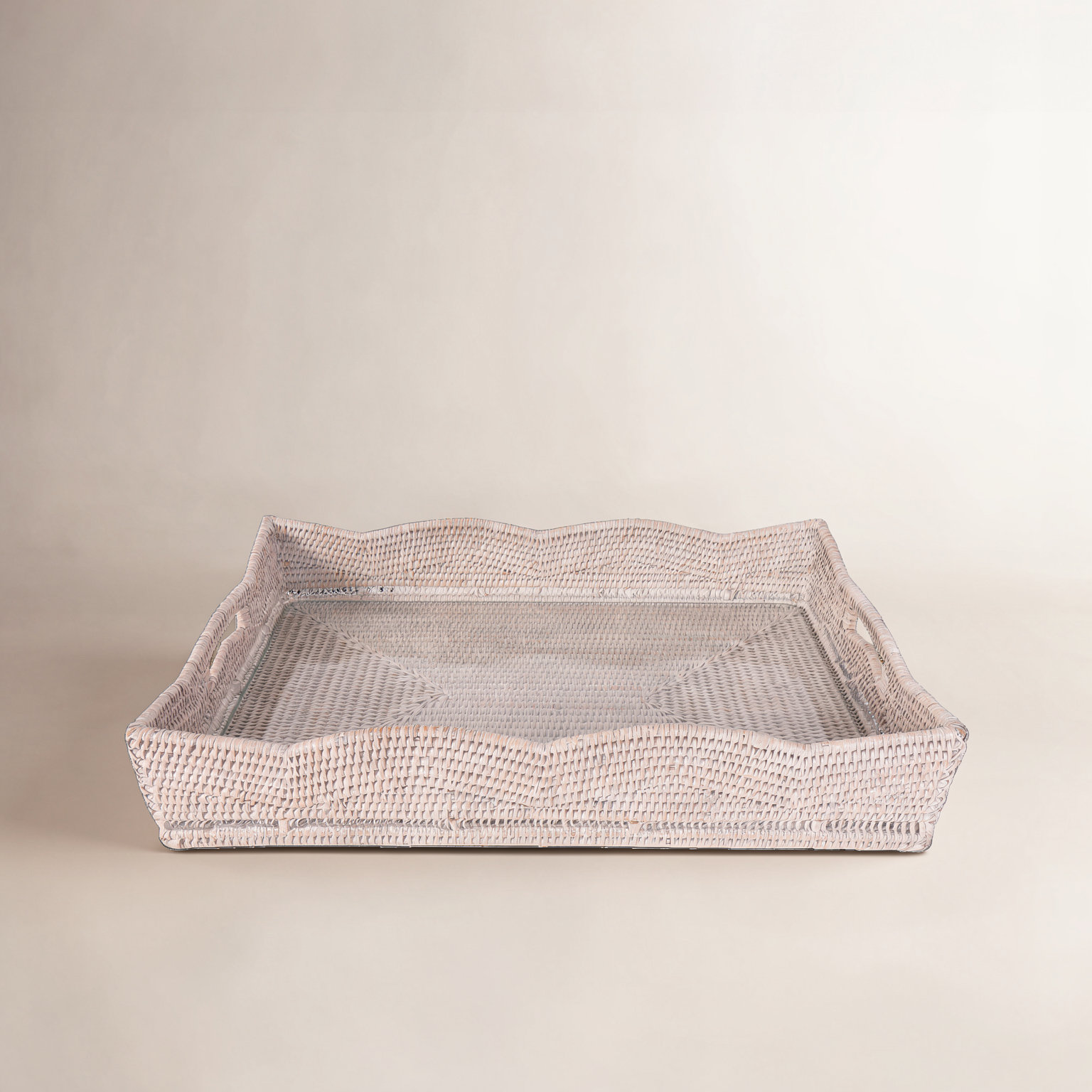 Landry Decorative Tray, With Glass, White Wash