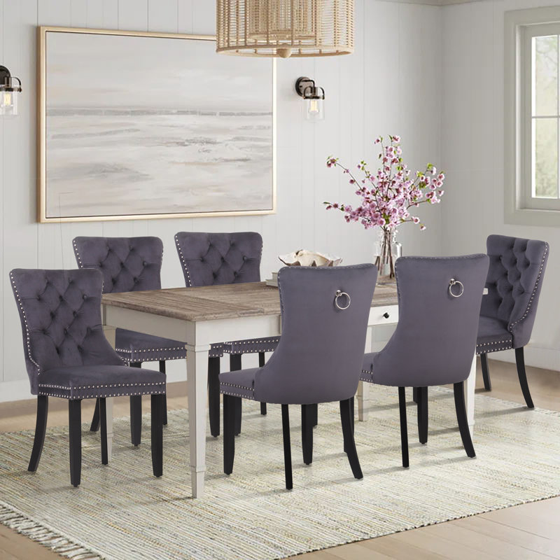 Alexes Tufted Velvet Wing Back Dining Chair, Black