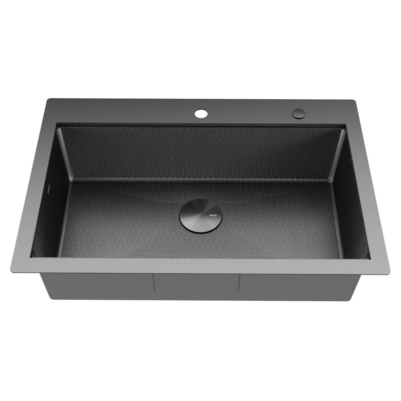 Karran Matrix 33" Top Mount Workstation 16 Gauge Single Bowl Stainless Steel Kitchen Sink in Gunmetal Grey with Accessories