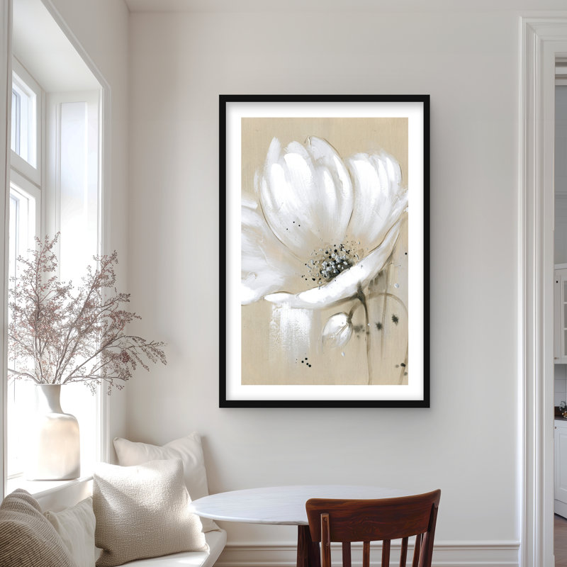 «White Abstract Wild Flower - Floral Office», reproduction encadrée, H 36 po x l 24 po, Noir