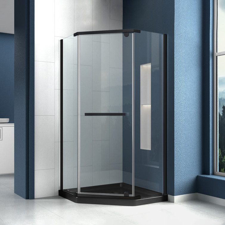 38" W x 38" D x 72" H Semi-Frameless Neo-angle Shower Door with Towel Bar and Fixed Panel