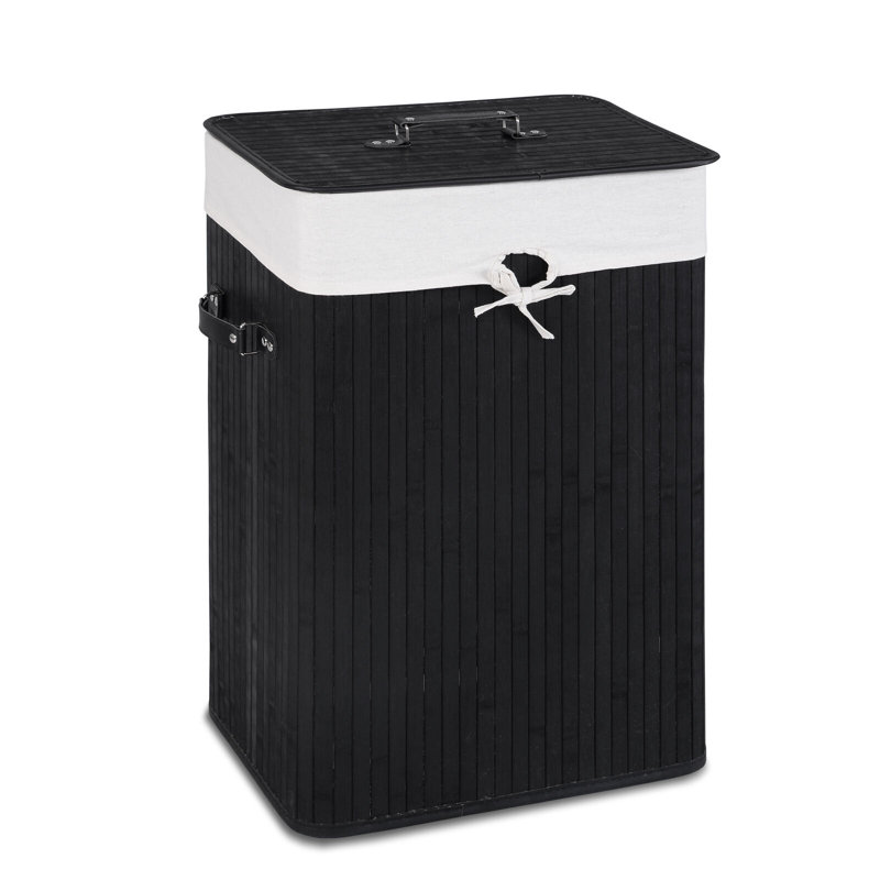 Bamboo Laundry Hamper with Handles, Black