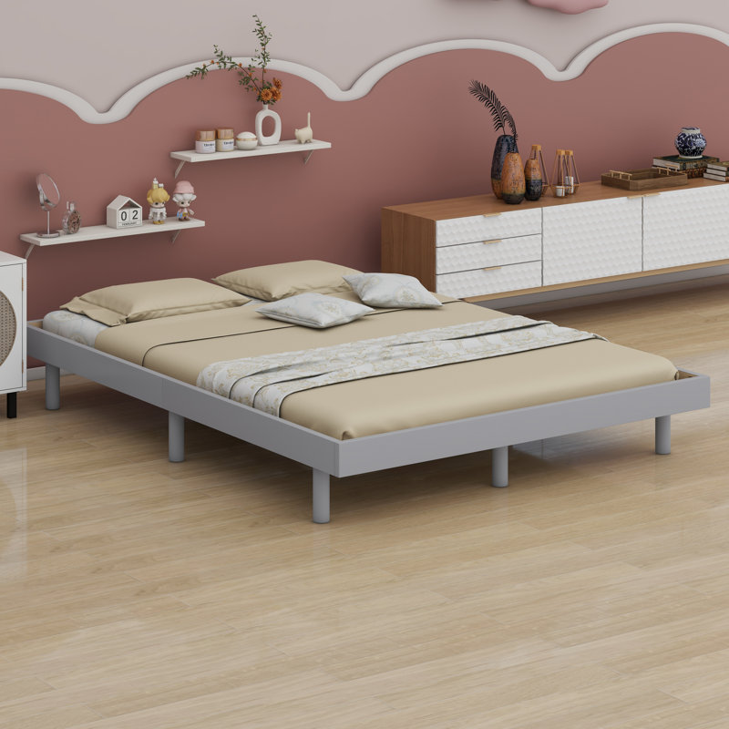 Base de lit plateforme flottante de conception moderne, Gris, Double