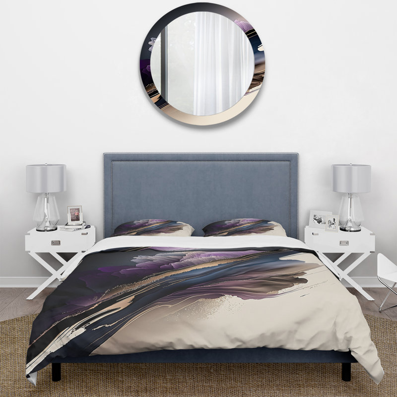 Ensemble de housse de couette à motif floral en microfibre mauve, Housse de couette pour grand lit et 2 taies décor