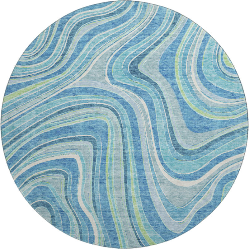 Premium Machine Washable Prisco Blue Rug, Round 8'