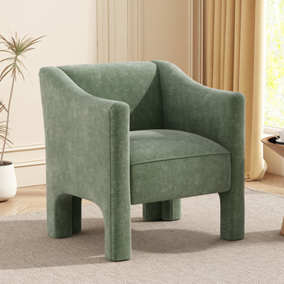 Fauteuil d'appoint moderne en tonneau avec accoudoirs fermés et revêtement en chenille pour le salon ou la chambre à coucher.