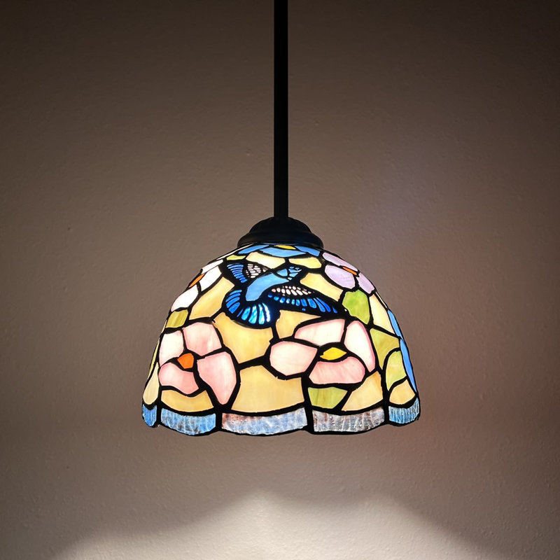 Simonson Tiffany Mini Hanging Lights Stained Glass Hummingbird Flowers LED Bulb Included 8"W*8"D*60"H