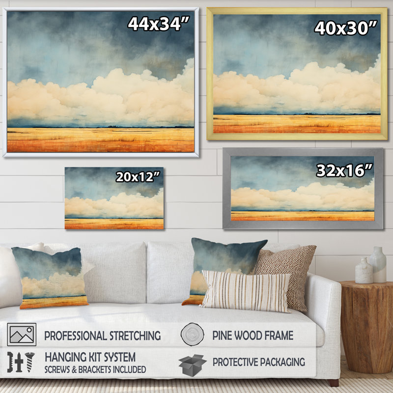 Beige tempête charme prairie - tempêtes, art mural sur toile, Toile tendue, H 12 po x l 20 po x P 1 po