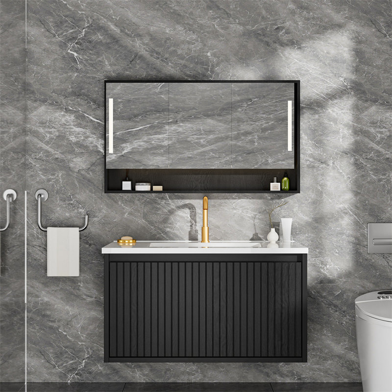 Meuble-lavabo 30 po avec lavabo en céramique, Noir