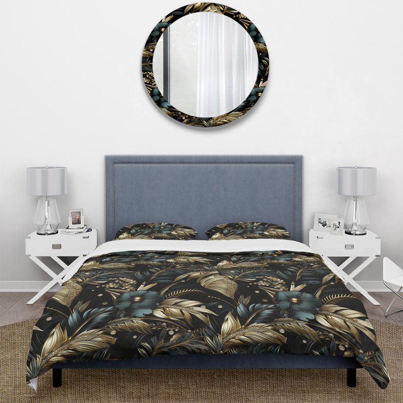 Hollywood Opulent Charm Gold And Black I - Ensemble de housse de couette damassé