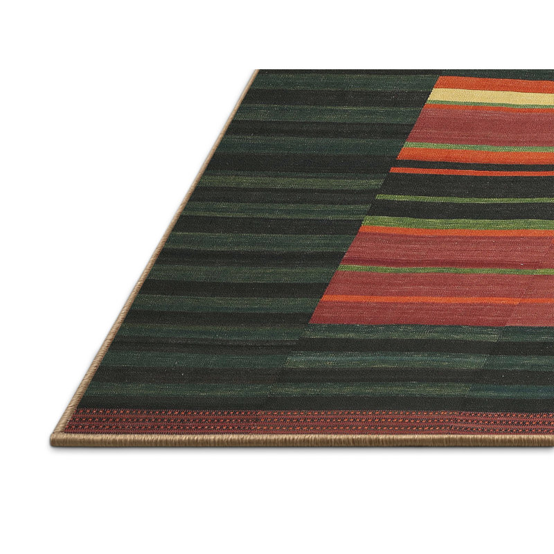 Tapis contemporain vert / orange, Rectangle 7 pi x 10 pi