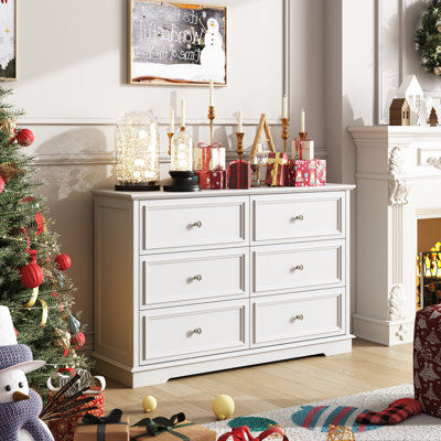 Goode 47.2'' W Vintage 6-Drawer Double Dresser with Bronze-Colored Handles