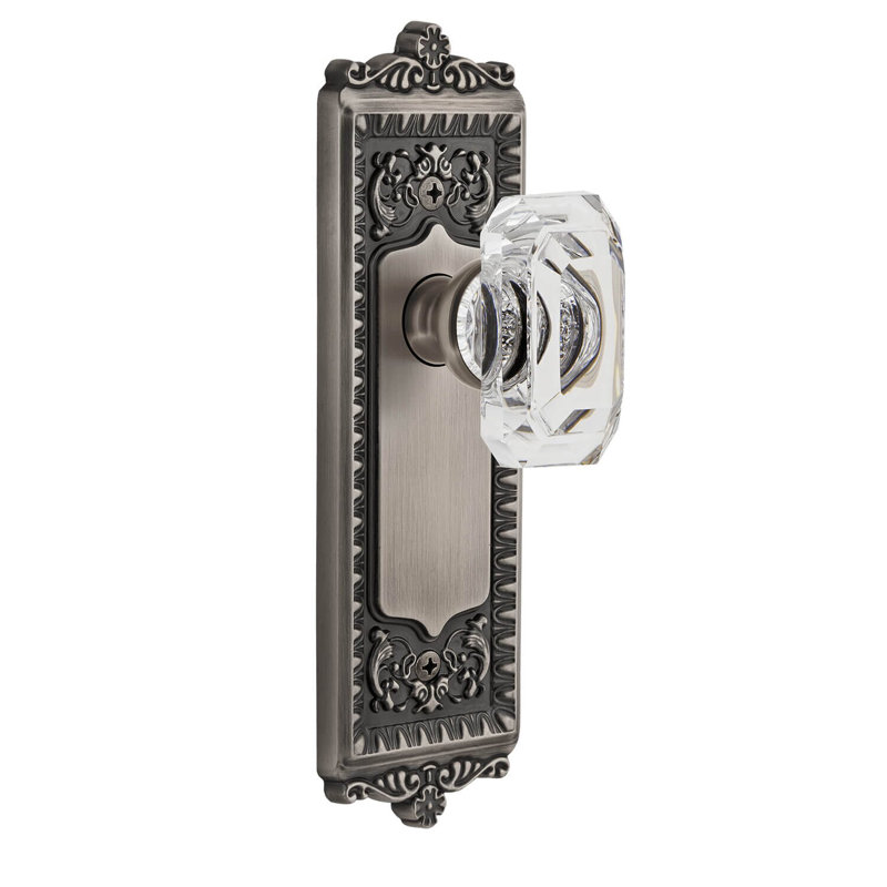 Grandeur Windsor Plate Passage with Baguette Crystal Door Knob, 2 3/4", Antique Pewter
