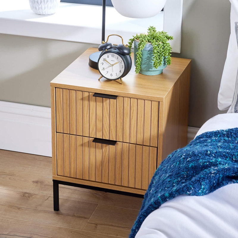 Crevan 2 Drawer Industrial Bedside Table Unit - Natural