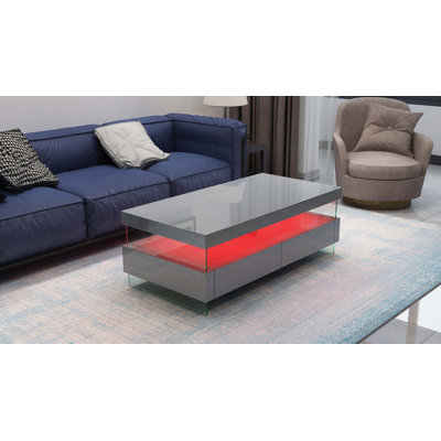 Table basse de style contemporain à DEL de style contemporain fabriquée avec du bois et une finition brillante