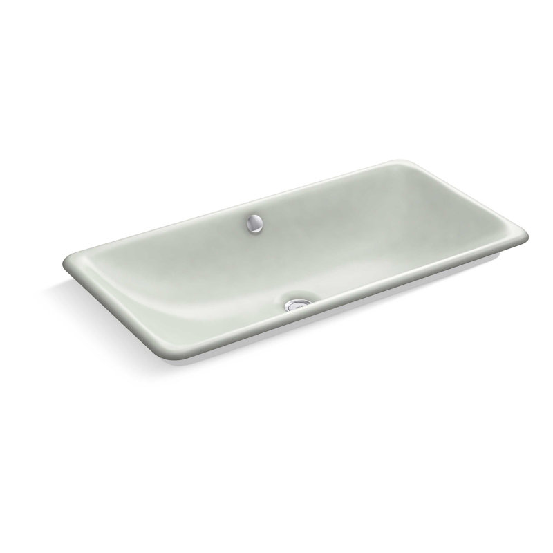 Iron Plains Metal Rectangle Dual Mount Bathroom Sink with Overflow, Sea Salt/White