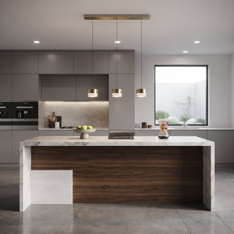 Luminaire suspendu linéaire à 3 lumières pour îlot de cuisine Barnsdall, Laiton brossé