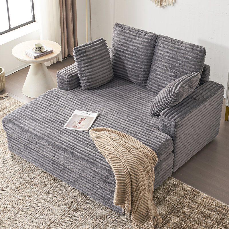 54 Inches Wide Corduroy Upholstered Chaise Lounge Indoor, Dark Grey