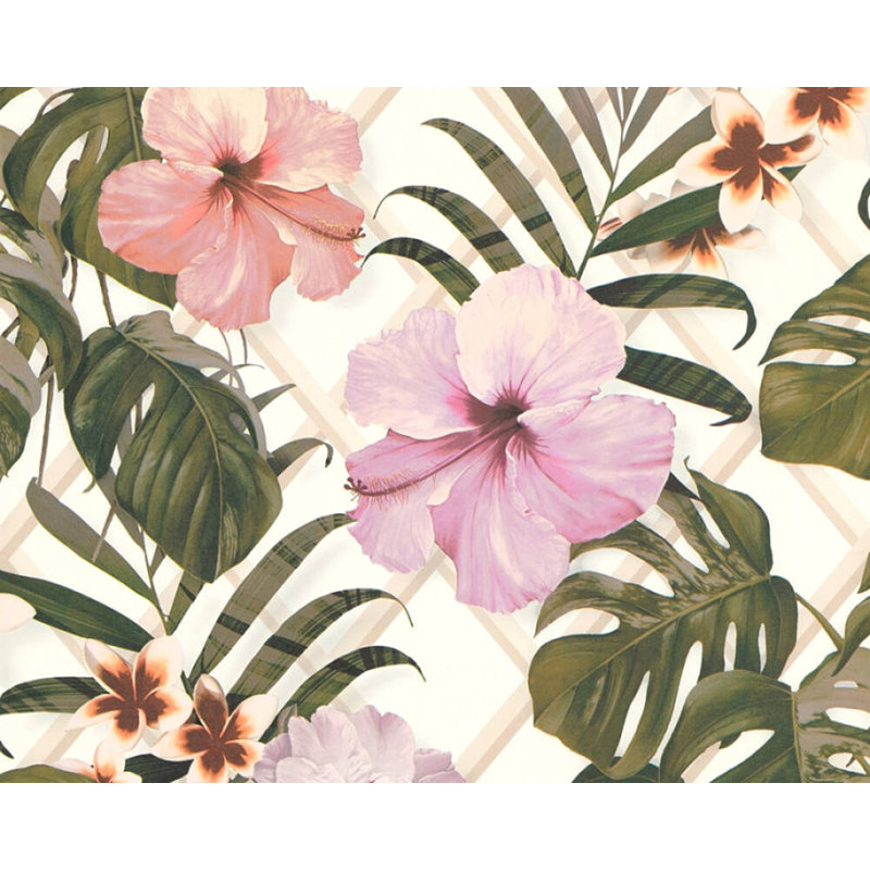 Rouleau de papier peint texturé L 33 pi x l 21 po, Crème / rose / vert / beige