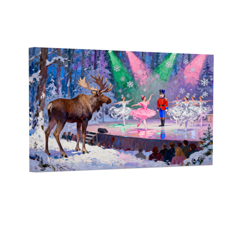 Christmas Moose Ballet Dancer Nutcracker Snowflake Forest Stage Winter, 12" H x 18" W