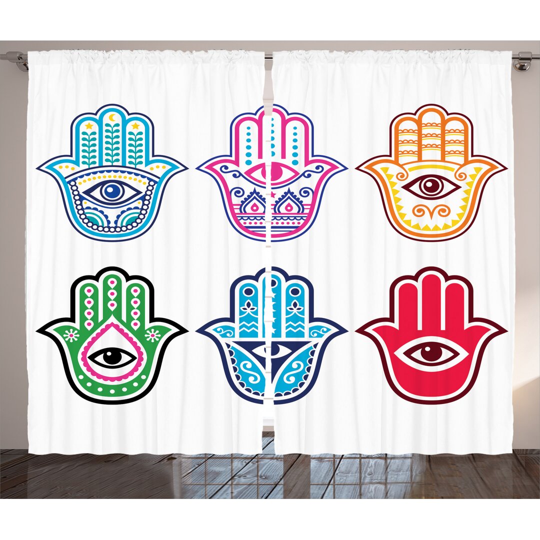 Rustikaler Vorhang, Bunte Hand Third Eye, Hamsa, Mehrfarbig