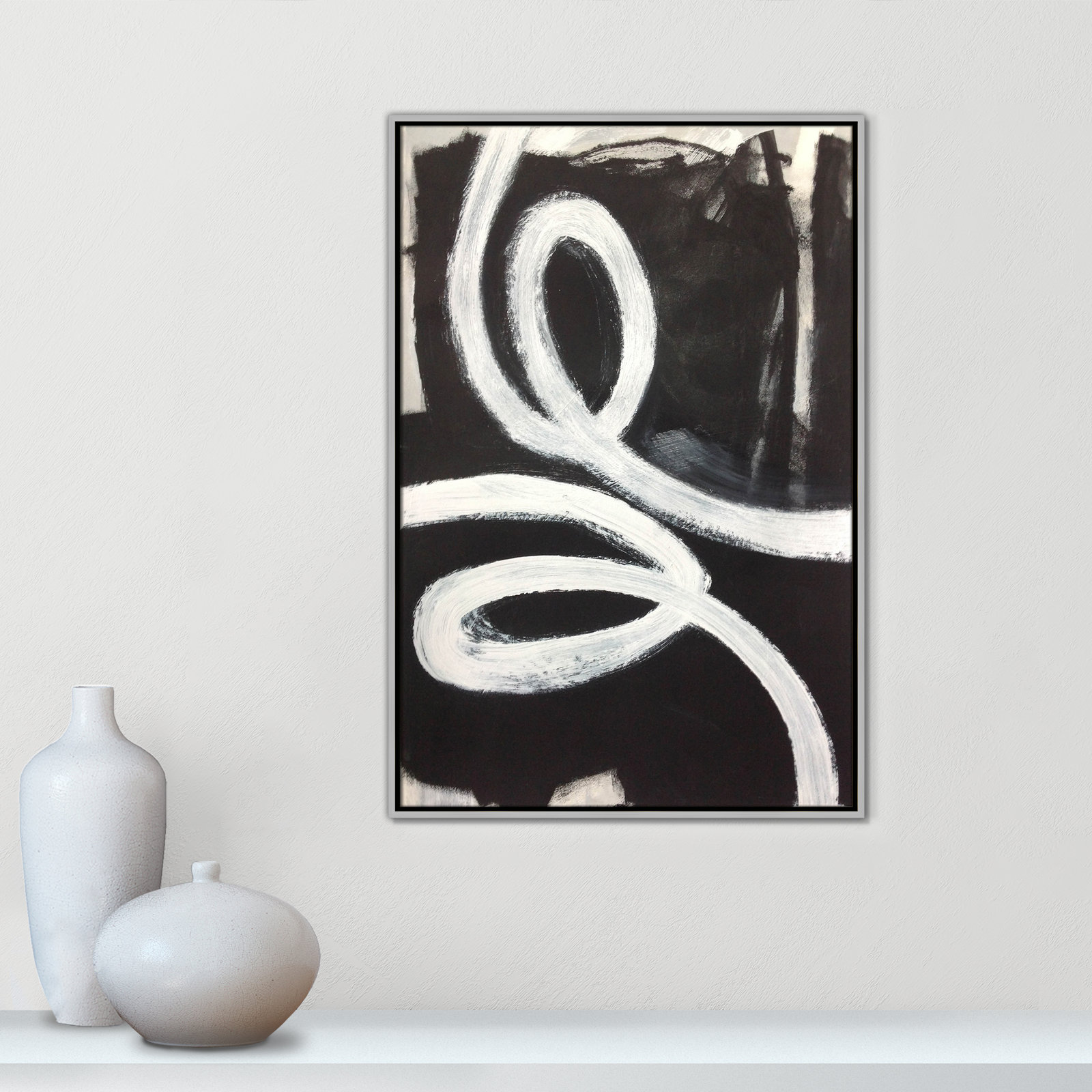 Bronte "Swirly Swirls I" Print, 37.5" H x 25.5" W x 2" D, Silver Floater Framed, No