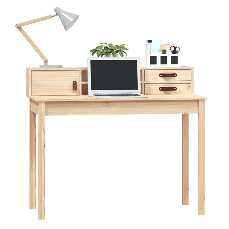 Lakeyia Solid Wood Writing Desk, Light Brown