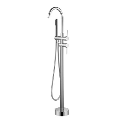 Robinet de baignoire à fixation sur plancher à poignée simple avec douche à main