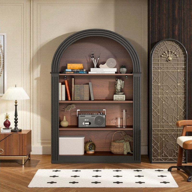 Arched Display Bookshelf, Sturdy MDF Construction with Anti-Tip Safety