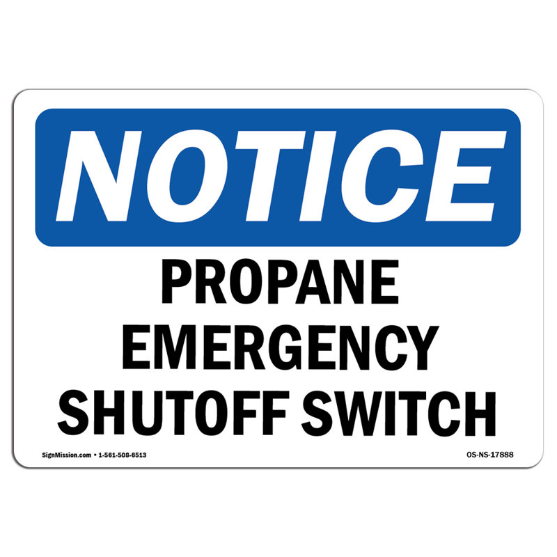 Propane Emergency Shutoff Switch Decal 7" X 5", 5" H x 7" W x 0.1" D