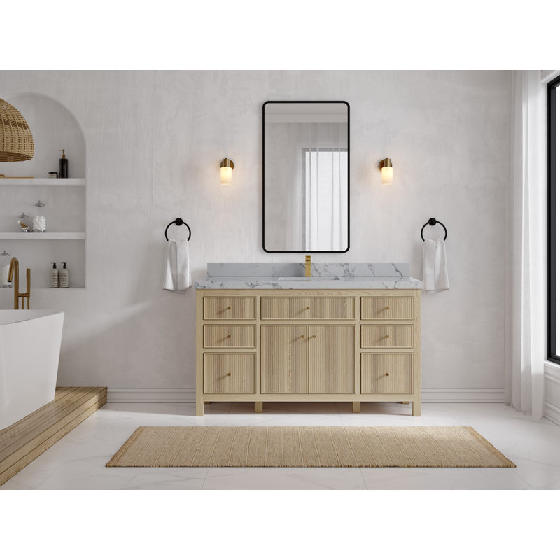 Meuble-lavabo simple 60 po avec comptoir en quartz 60 po, Quartz Venatino
