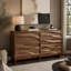 Buffet de 150 cm (59,1 po) avec 6 tiroirs à ouverture par pression, meuble de rangement de style champêtre avec texture de grain ondulé pour salle à manger, salon et couloir