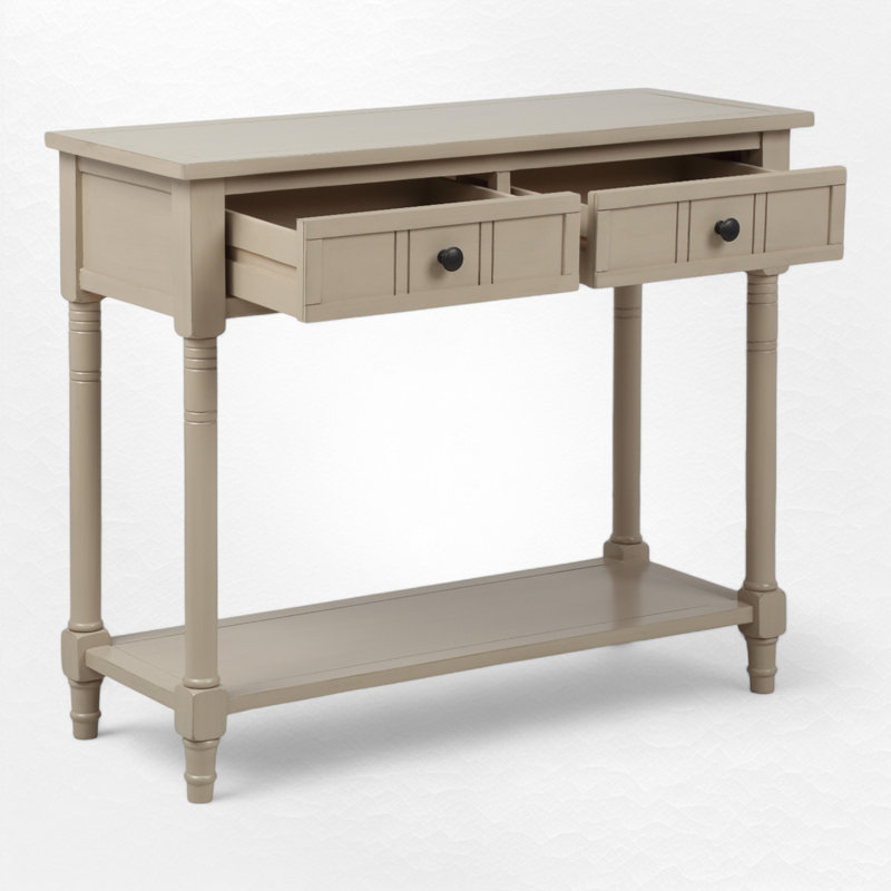 Console Table Traditional Design with Two Drawers and Bottom Shelf, Retro Gray