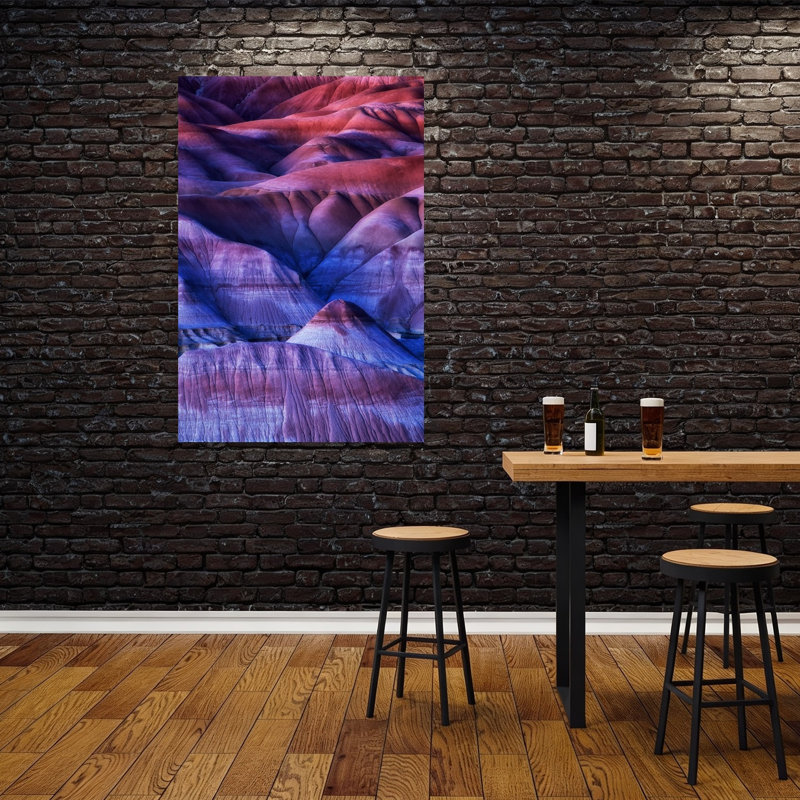 Undulating Color Waves Abstract Colorful Dramatic Violet Landscape Nature Wall Art Print 1 Piece Wrapped Canvas Wall Art