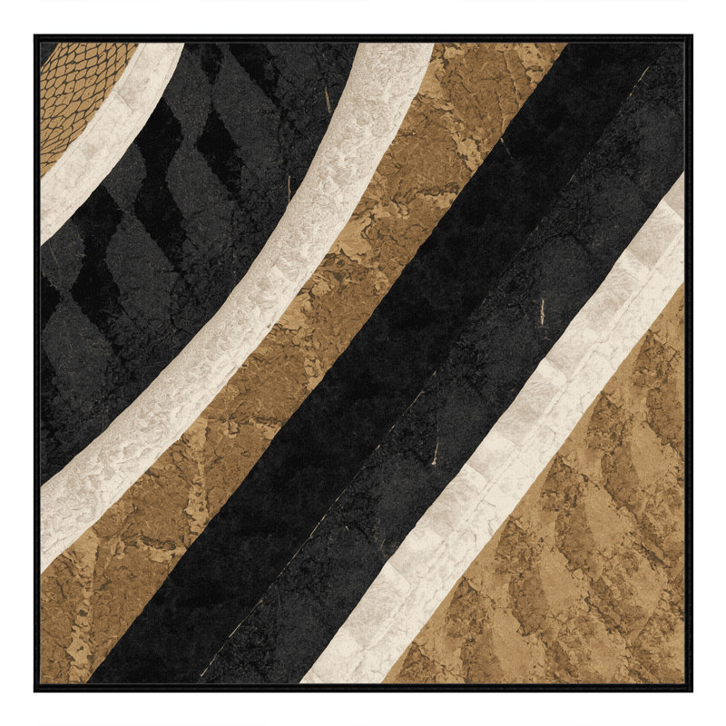 Tapis géométrique chic et luxueux lavable à la machine Paulett - noir - reliure noire, Carré 5 pi