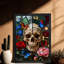 Reproduction d'art encadrée noire rétro avec fleurs de mort de style gothique rétro-537768238