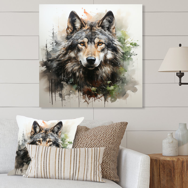 Solitude, loup, portrait II - loup, art mural en métal, H 16 po x l 16 po
