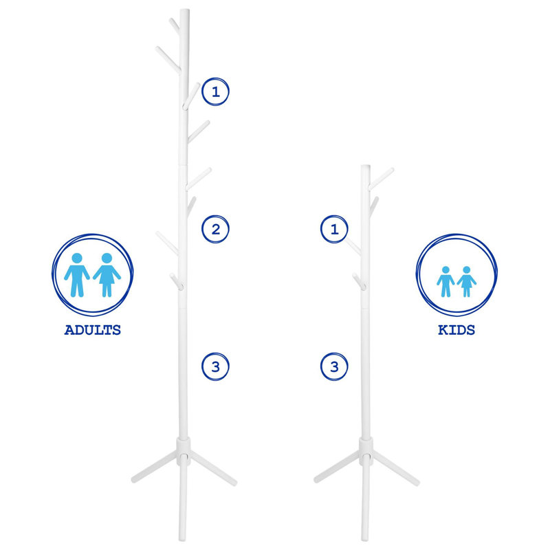 Solid Beech Wood Freestanding Coat Stand, White