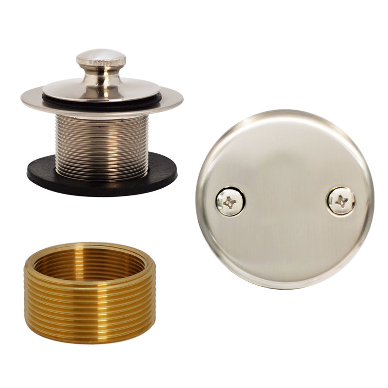 Twist & Close Bathtub Drain Trim with 2-Hole Faceplate and Adapter Bushing, Satin Nickel