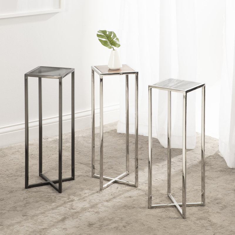 Marisol End Table, Black Glass Top/Pewter Base