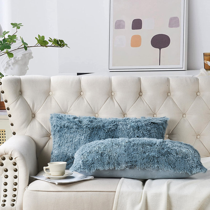 Rectangular Lumbar Cushion Cover, Silver Blue