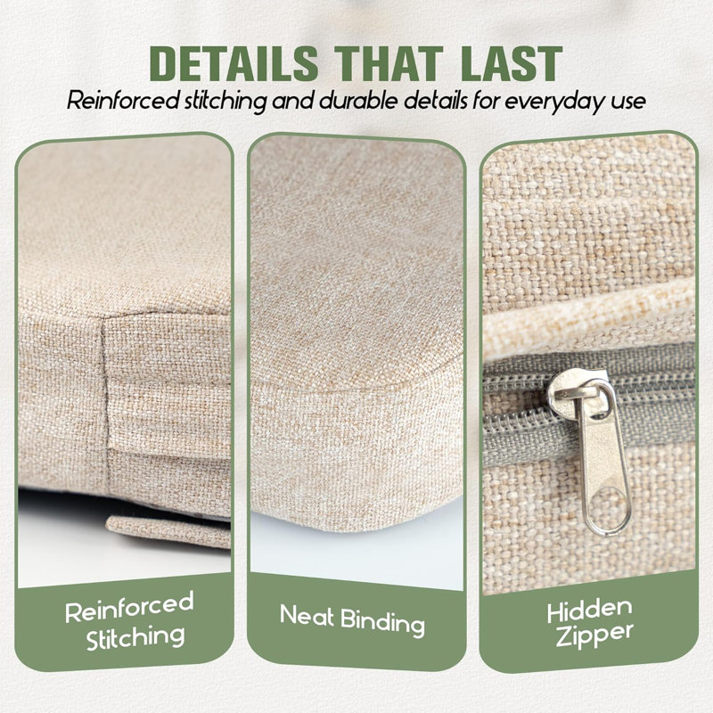 Dining Chair Cushions Set of 6, 2.5 inch Thick Kitchen Chair Pads with Ties.17” x 16”, Beige, Beige