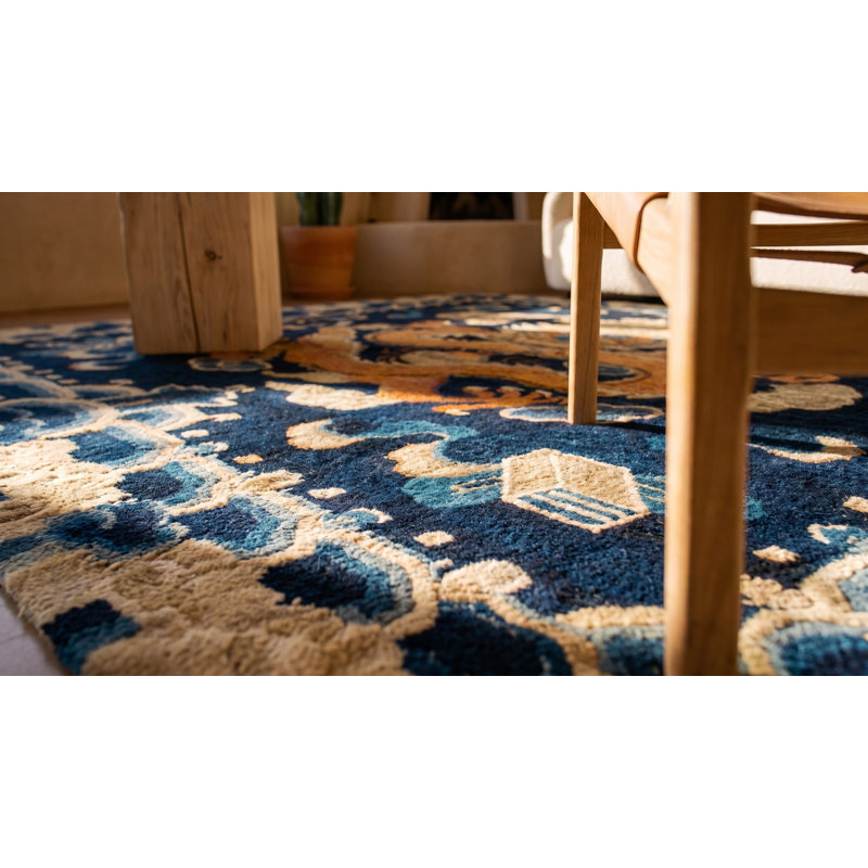 Blue Antique Small Scatter Size Square Shape Chinese Dragon Cloud Band Ningxia Rug