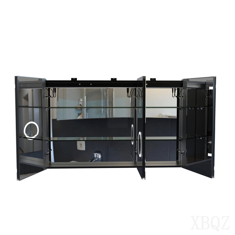 47 Inch Bathroom Wall Cabinet Matte Black Medicine Cabinet With Mirror, With Led Light