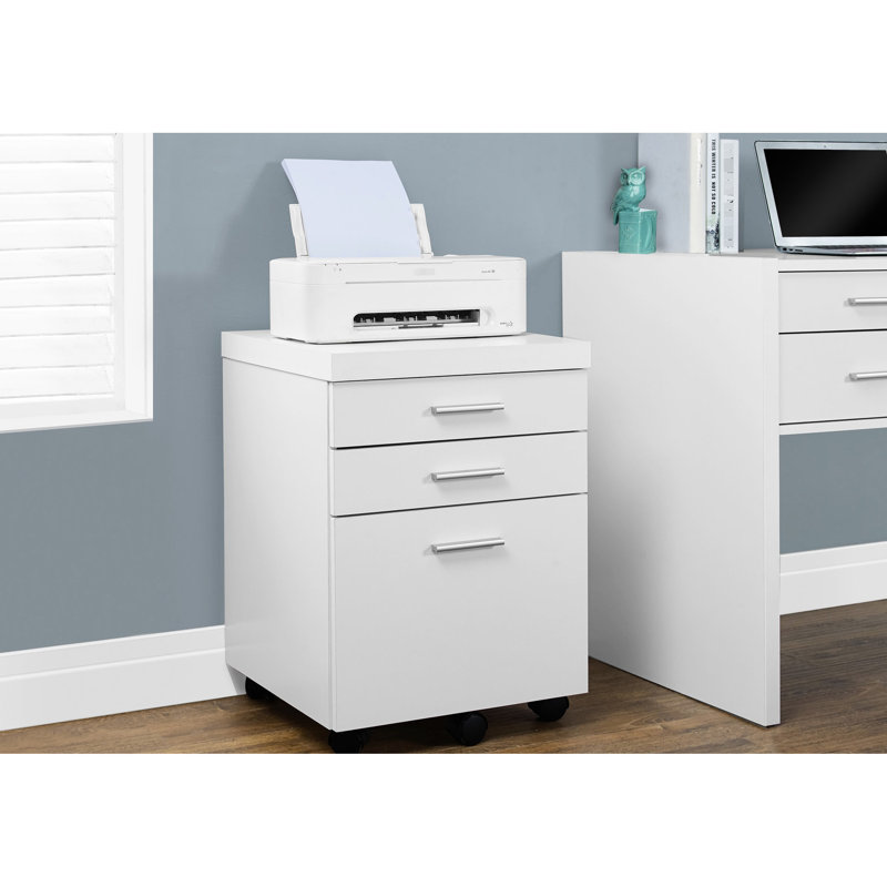 Classeur à roulettes Office, aspect stratifié blanc, tiroirs de rangement et support pour imprimante, extérieur, intérieur