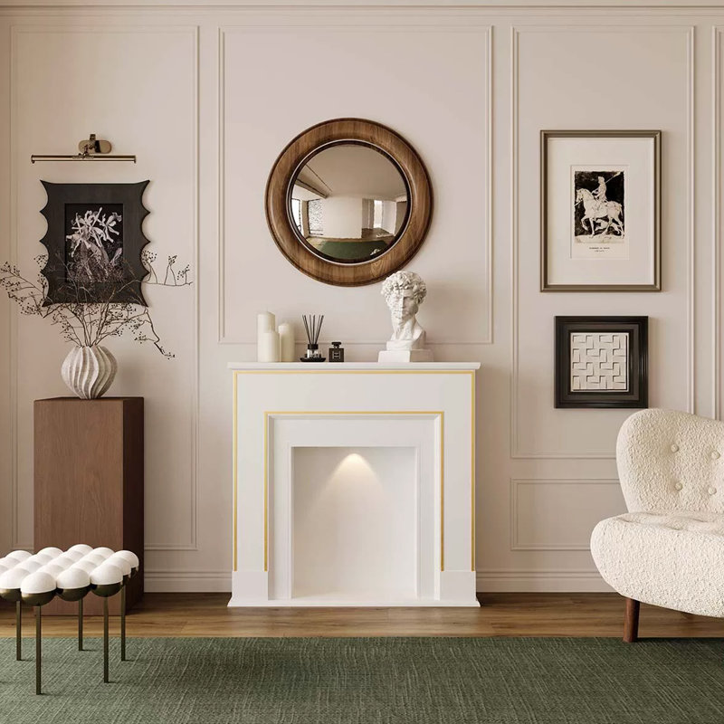 Beige Manufactured Wood Electric Fireplace