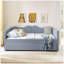 Lit de jour double en vichy avec gigogne gigogne et poche de rangement, structure en bois massif, cyan-679049821-679049822