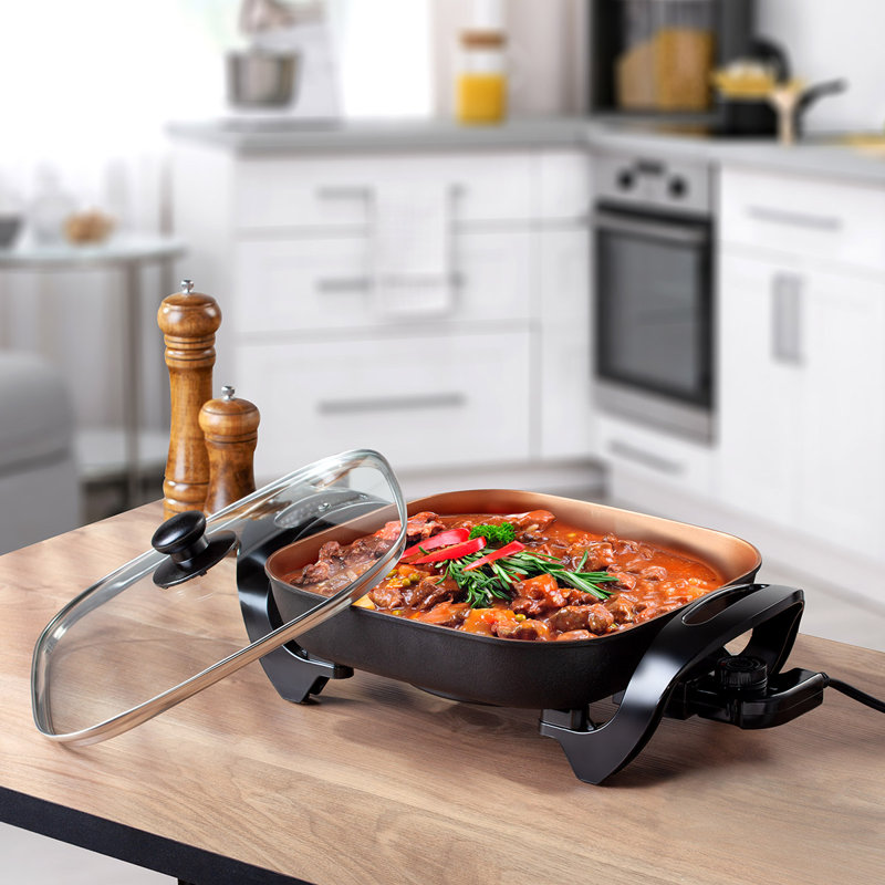 Brentwood 12-Inch Copper Nonstick Electric Skillet with Glass Lid